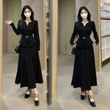 大码女装高级感套装裙秋季黑色长袖上衣胖MM遮肚藏肉半身裙两件套