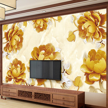 中式玉兰花卉电视背景墙画贴纸自粘整张墙纸客厅卧室贴画