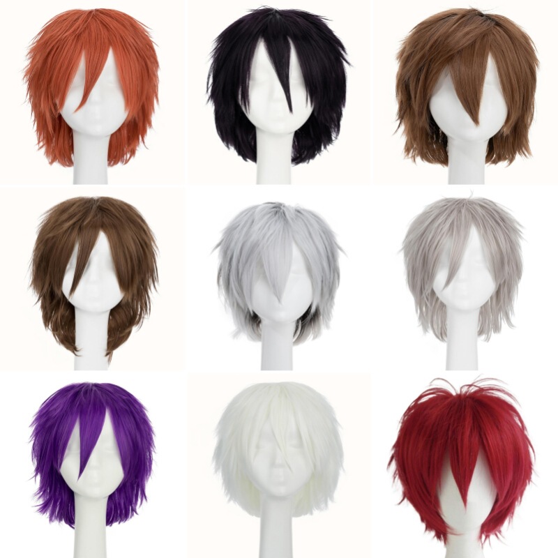Anime Cosplay Fake Hair Unisex Chemical Fiber Hair Short Cosplay Colorful Short Hair Wig Full Head Cover Anime Cosplay Fake Hair Unisex Chemical Fiber Hair Short Cosplay Colorful Short Hair Wig Full Head Cover