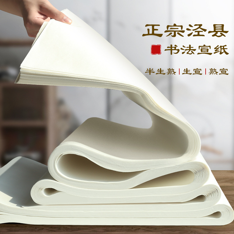 加厚宣纸半生半熟宣纸书法纸初学者毛笔字纸工笔画国画生宣四尺作