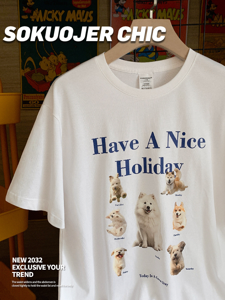 Cotton summer thin white short sleeve T-shirt with a round collar