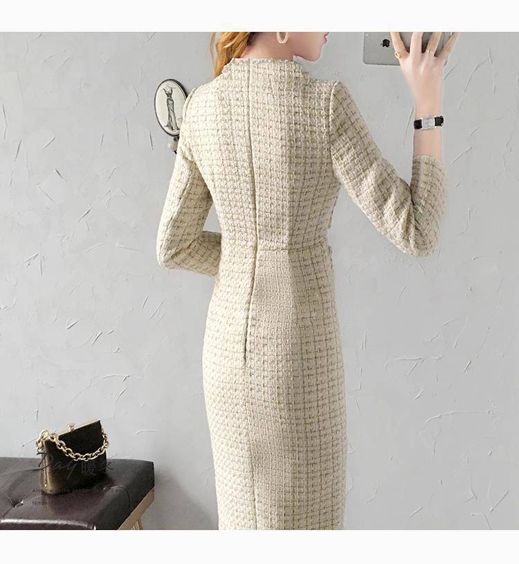 Retro Waist-Wrapped Woolen Dress 4