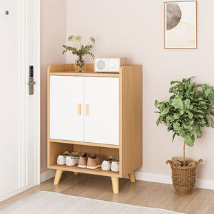 Simple Shoe Cabinet for Home Entrance Solid Wood Leg Storage Rack Living Room Balcony Space-Saving Large Capacity Multi-Layer Dust-Proof Shoe Rack