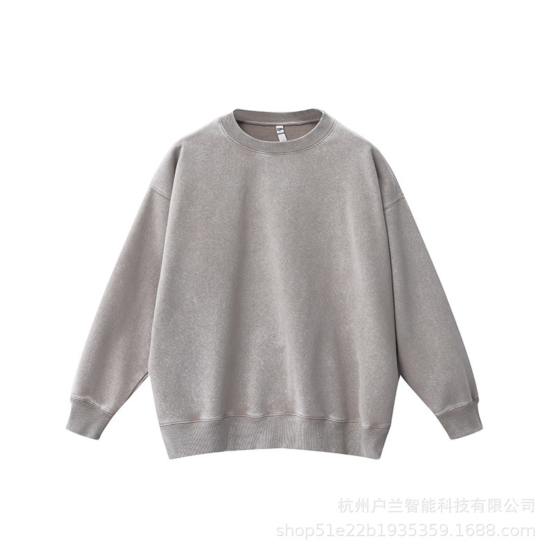 400g distressed brushed round neck cigarette ash