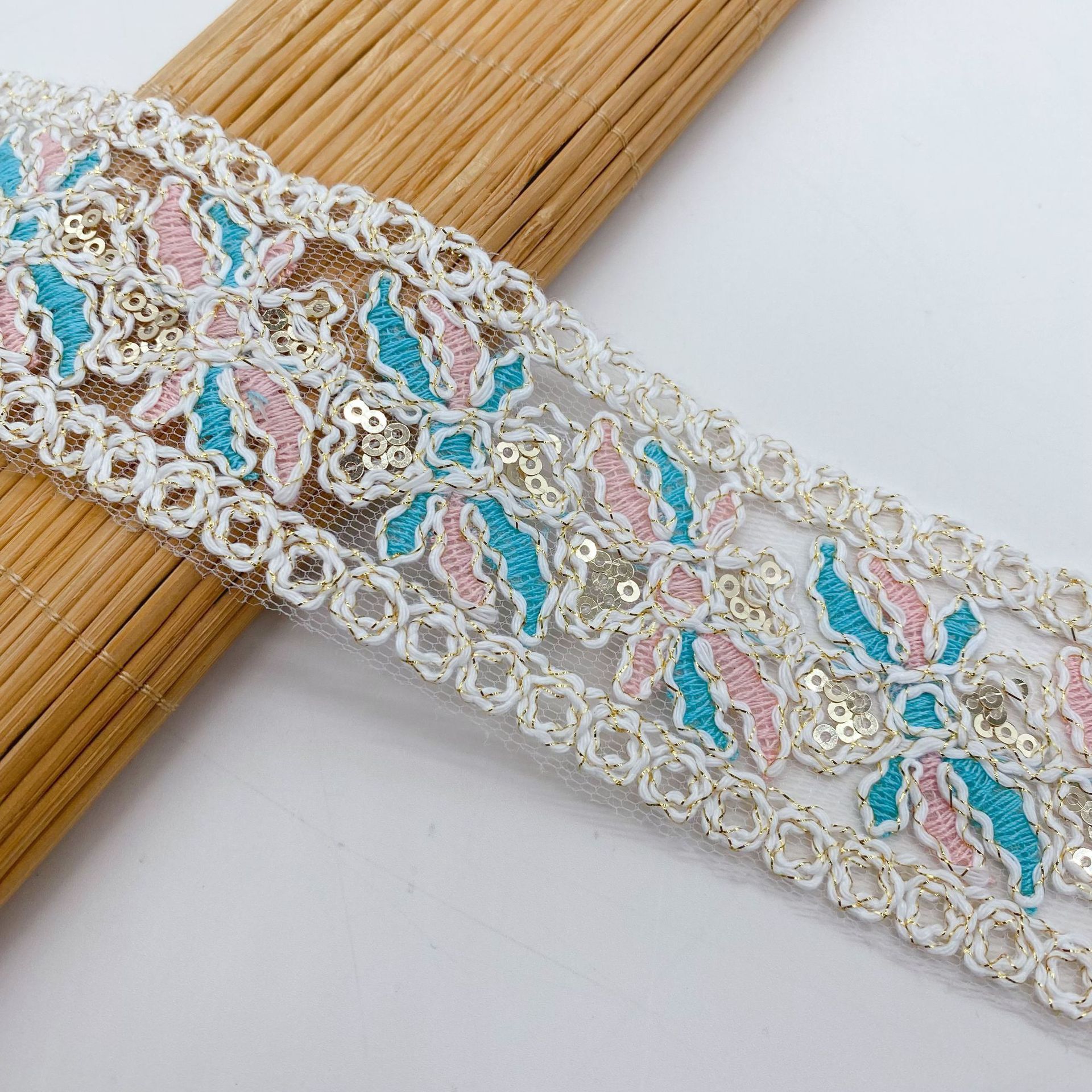 Accesorios de encaje de estilo étnico, accesorios retro de estilo antiguo Hanfu, lentejuelas de seda dorada y plateada de todo fósforo 204 nuevas ventas directas de fábrica