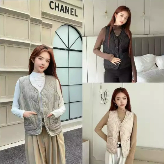 Геометрический стеганый легкий V-образный воротник женский жилет осень-зима