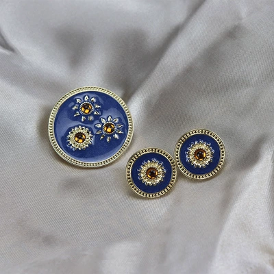 Vintage handmade enamel drop glaze diamond sunflower brooch S925 silver pin stud earrings suit