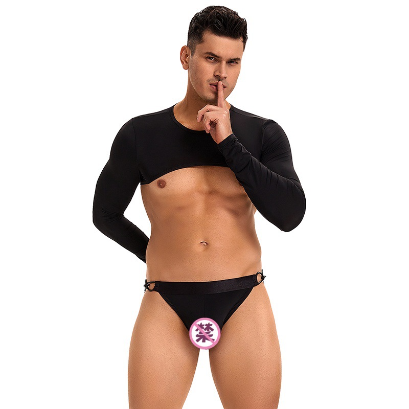 Spot Europa y América hombres sexuales interesantes ropa interior set hielo negro manga larga chaqueta corta exportación de comercio exterior transfronterizo