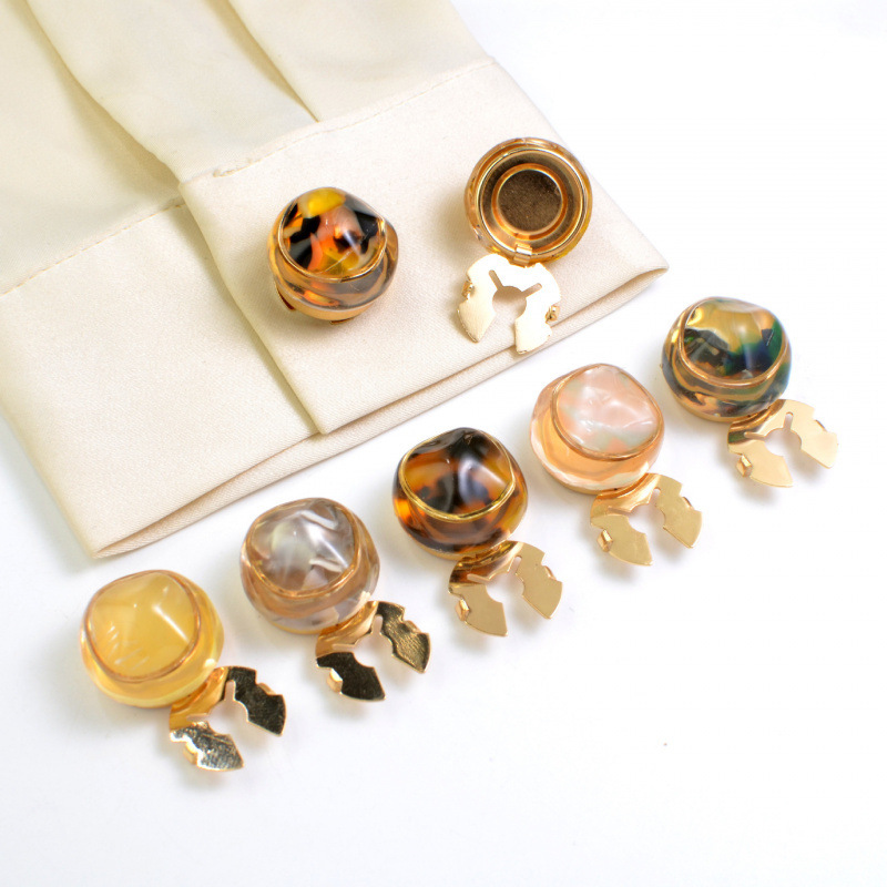 Cross-Border Amazon Colorful Amber Pearl Shirt Cufflinks Button Cover Collar Button Diamond Buckle Button Tk Men's and Women's Cuffs