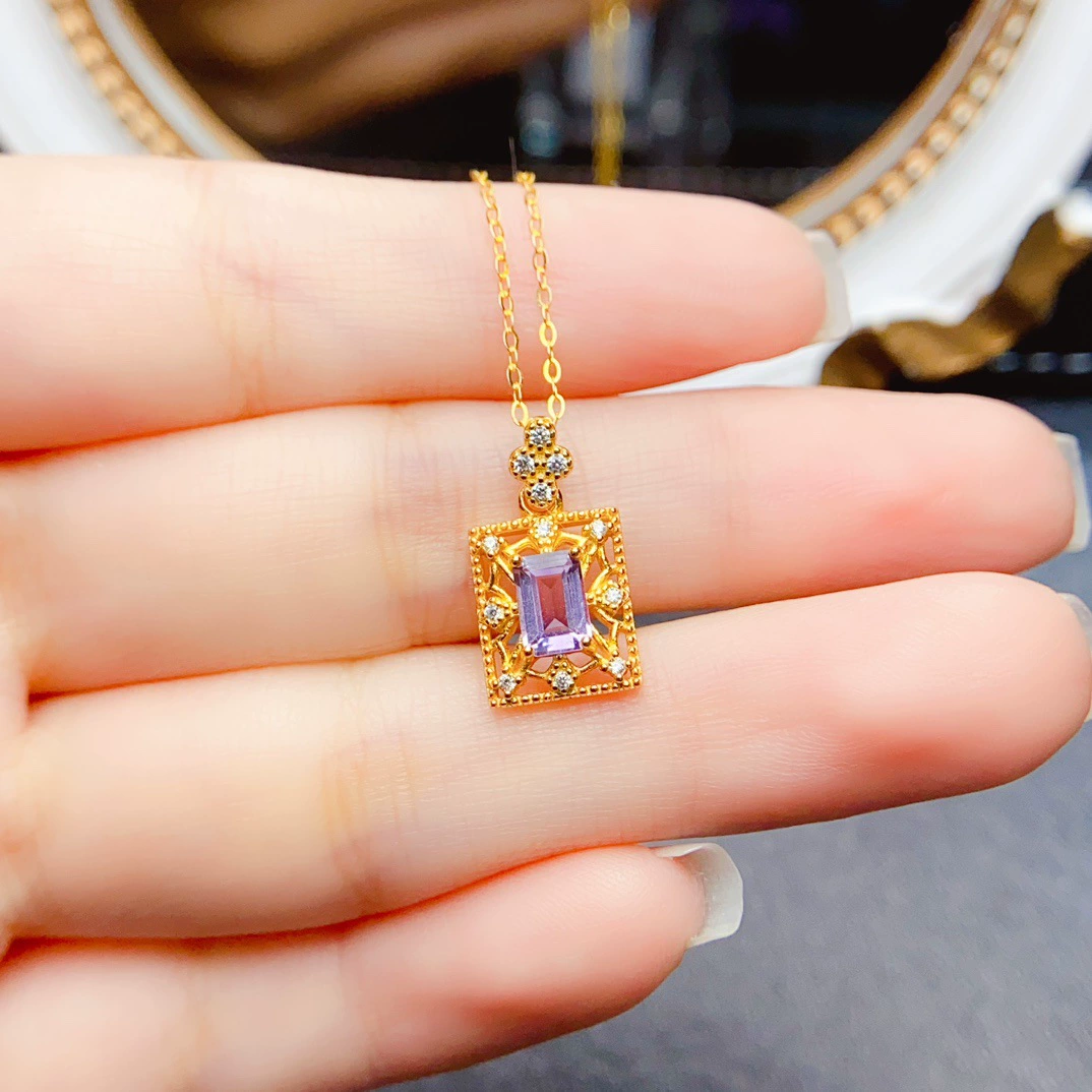 Новый натуральный аметист подвеска S925 Серебряный инкрустированный основной камень 4*6 мм