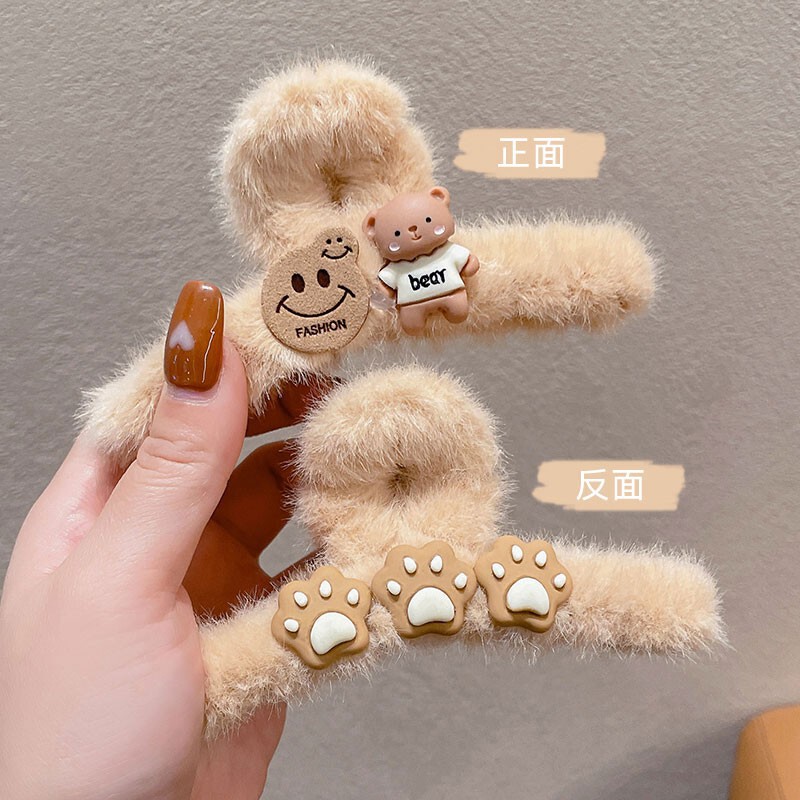 抓夹大号发量多发夹秋冬高级感后脑勺盘发鲨鱼夹子头饰毛绒发卡女|undefined