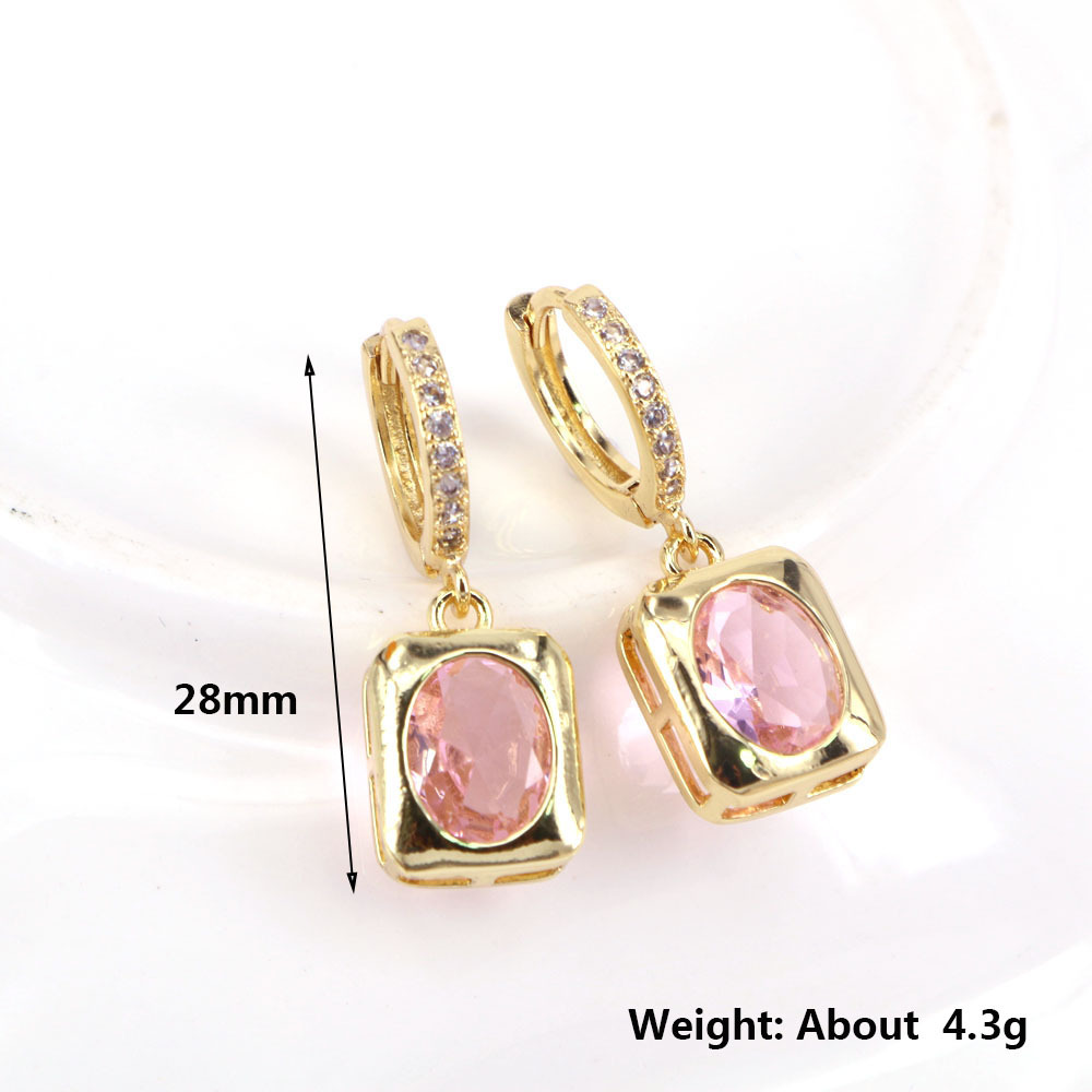 New Style Geometric Copper Inlaid Square Zircon Pendant Earrings display picture 1