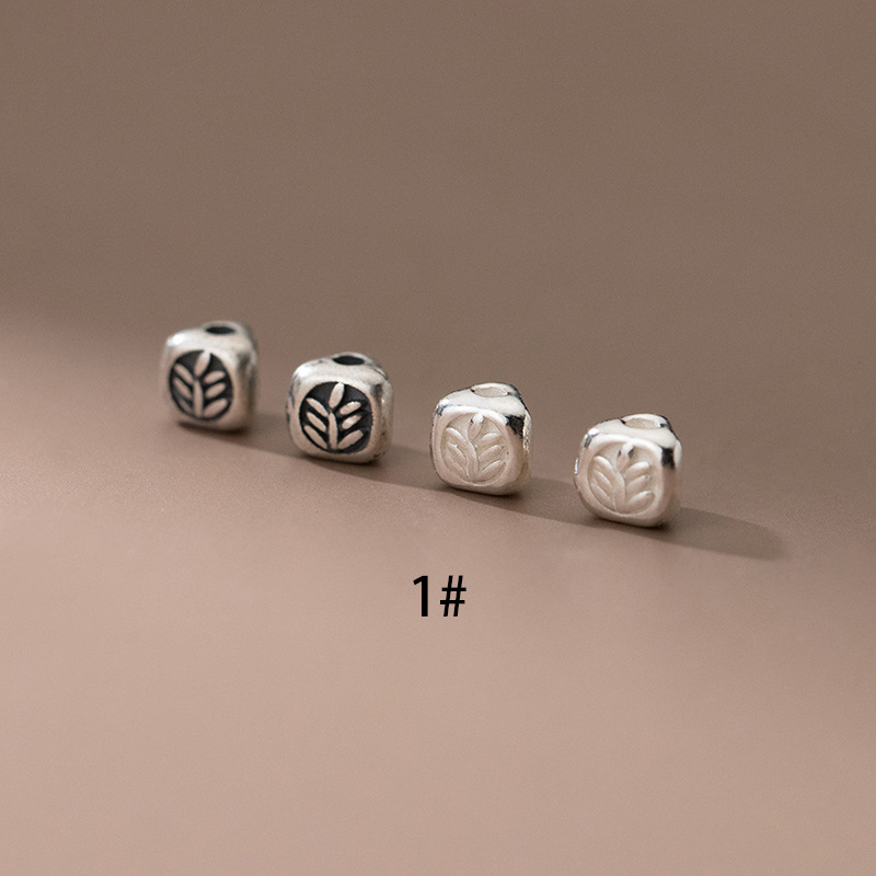 S925 Plain Silver Matte Leaf Triangle Printed Small Separated Beads Handmade diy Bracelet Accessories Loose Beads Bracelet Beads