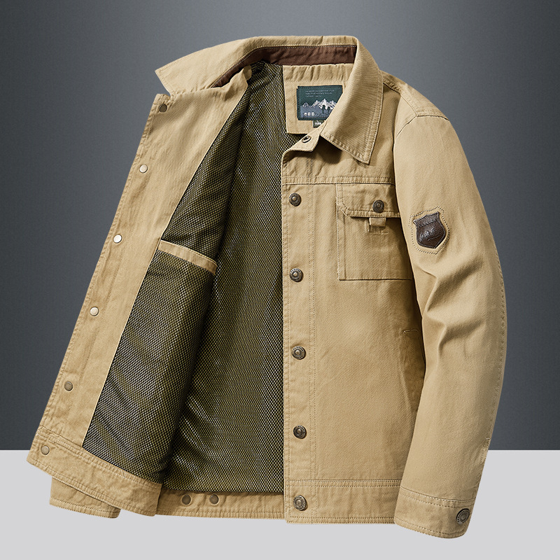 Cross-Border Popular Lapel Jacket Men's Outdoor Pocket Workwear Top Men's Loose Middle-Aged Casual Men's Coat Cross-Border Popular Lapel Jacket Men's Outdoor Pocket Workwear Top Men's Loose Middle-Aged Casual Men's Coat