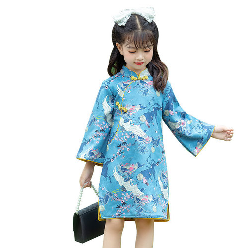 Children's cheongsam autumn girls' Chinese style improved costume dress girls' ethnic style buckskin Hanfu Tang suit