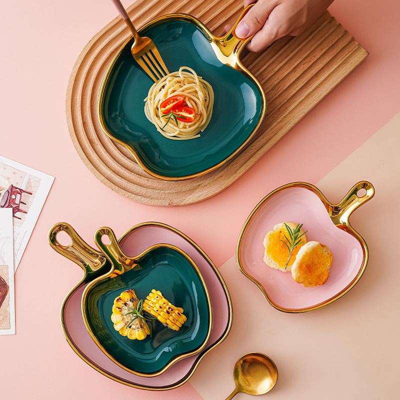 Nordic borde dorado plato de cerámica plato de merienda hogar creativo desayuno placa de pasta ins estilo postre plato de ensalada de frutas