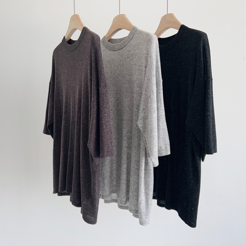 Spring and Summer High-Quality Colorful Yarn Minimalist Loose Round-Neck Knit Top with Three-Quarter Sleeves Versatile Slimming Base Shirt