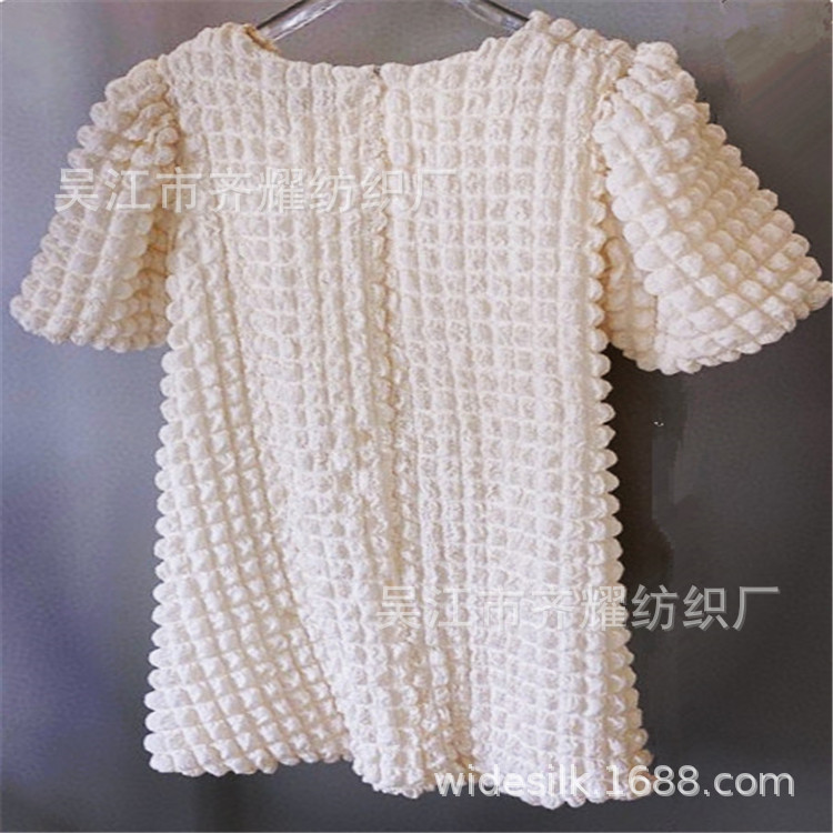 起泡凸起褶皱泡泡布无袖套头背心上衣面料立体方格蓬蓬泡泡风格布