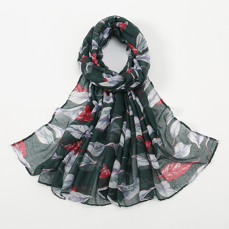 Women's Retro Simple Style Leaves Voile Printing Scarf display picture 5