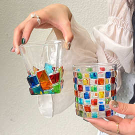 手工彩绘杯子编织可折射水晶玻璃彩色威士忌酒杯网红杯果汁水杯