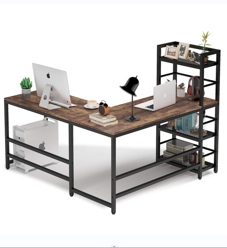 Manufacturers cross-border small batch new American computer desk desk L-shaped corner writing desk with shelf black