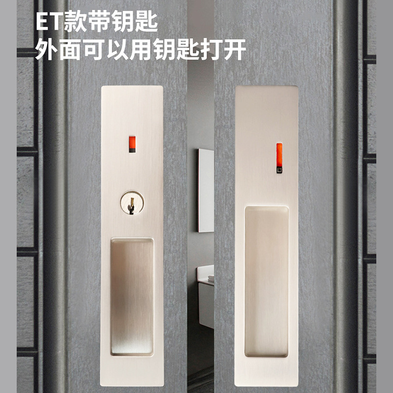 Personalizada aleación de zinc cuadrada cerradura de puerta de madera japonesa indicación roja y verde cerradura de gancho de puerta deslizante del baño