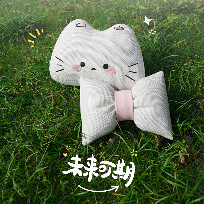 Linen Car Seat Cushion, Universal for All Seasons, Breathable Car Rear Seat Cushion, Stereo Cute Cat Cartoon, Cute Female Seat Cover