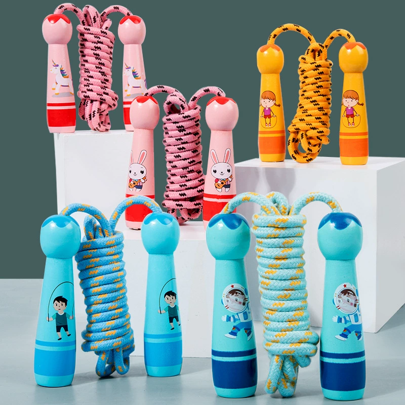 Детская скакалка, мультяшная деревянная скакалка, скакалка, учащиеся начальной школы, начинающие мальчики и девочки, Скакалка с деревянной ручкой, хлопковая веревка