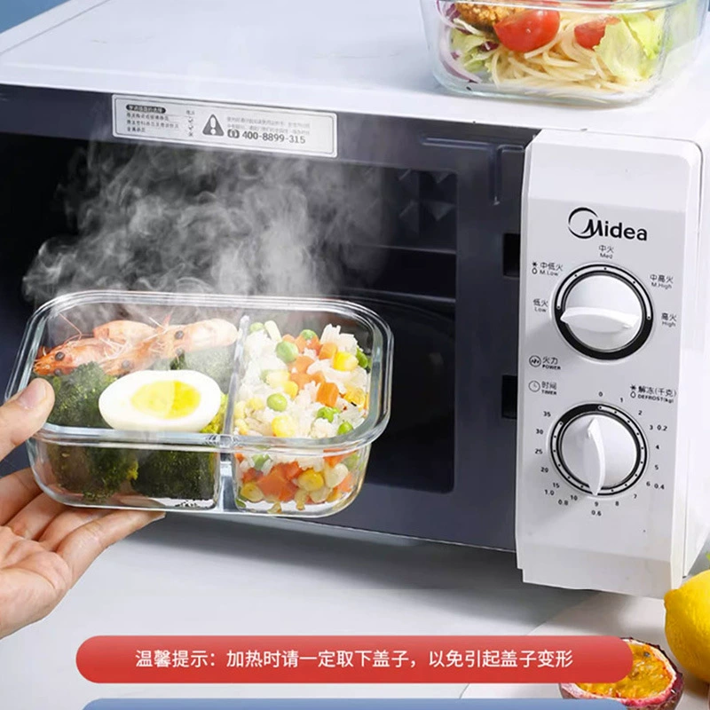 Стеклянная микроволновая ланч-бокс с 3-гэино Bento, высокий боросиликат, многоразовый, контейнер для хранения еды