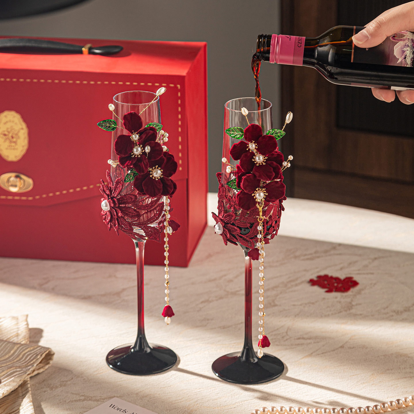 Brindis de boda regalo de novia taza de pie alto ins alto valor con diamantes taza de champán taza de vino caja de regalo