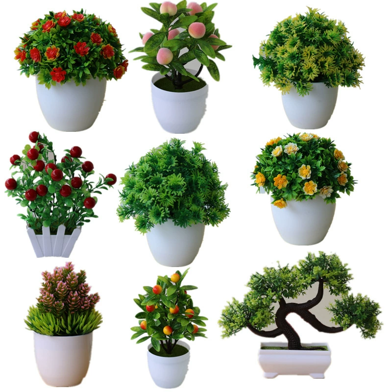 Моделирование зеленой посадки небольших горшечных пластиковых искусственных цветов украшения гостиной украшения растений