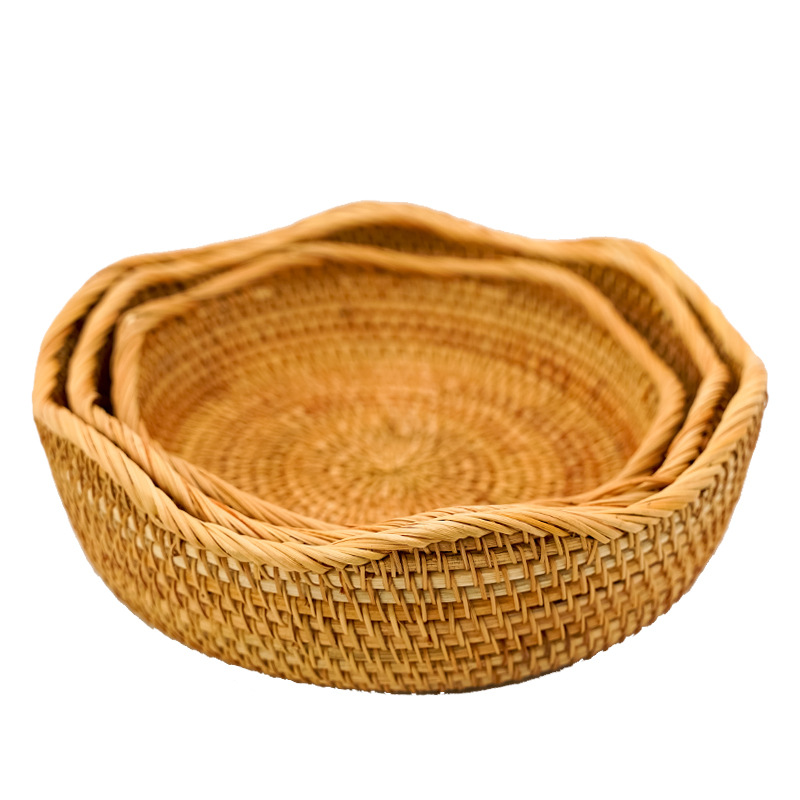 越南藤編托盤手工編織水果茶杯盤收納筐創意酒店托盤置物廠家批發