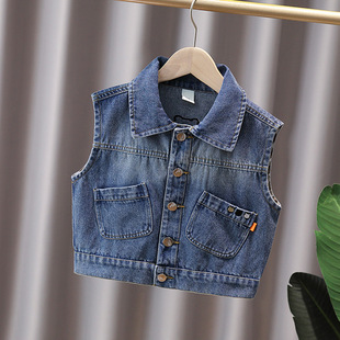 Boys' Denim Vest Autumn Embroidered Fashionable Street Boy's Waistcoat 2025 Spring and Autumn New Children's Vest for Outerwear