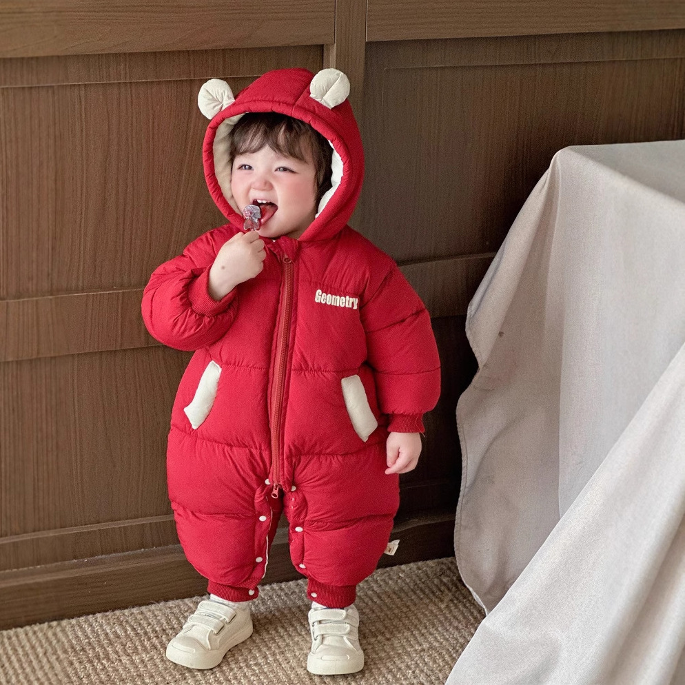 Ropa coreana de algodón para bebés, ropa de invierno, mamelucos para hombres de estilo occidental, ropa exterior acolchada de terciopelo, mono con estampado de letras