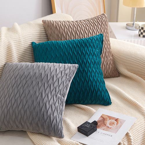 Solid color crumpled Dutch velvet striped solid color pillow decoration sofa office cushion bedside backrest home pillow