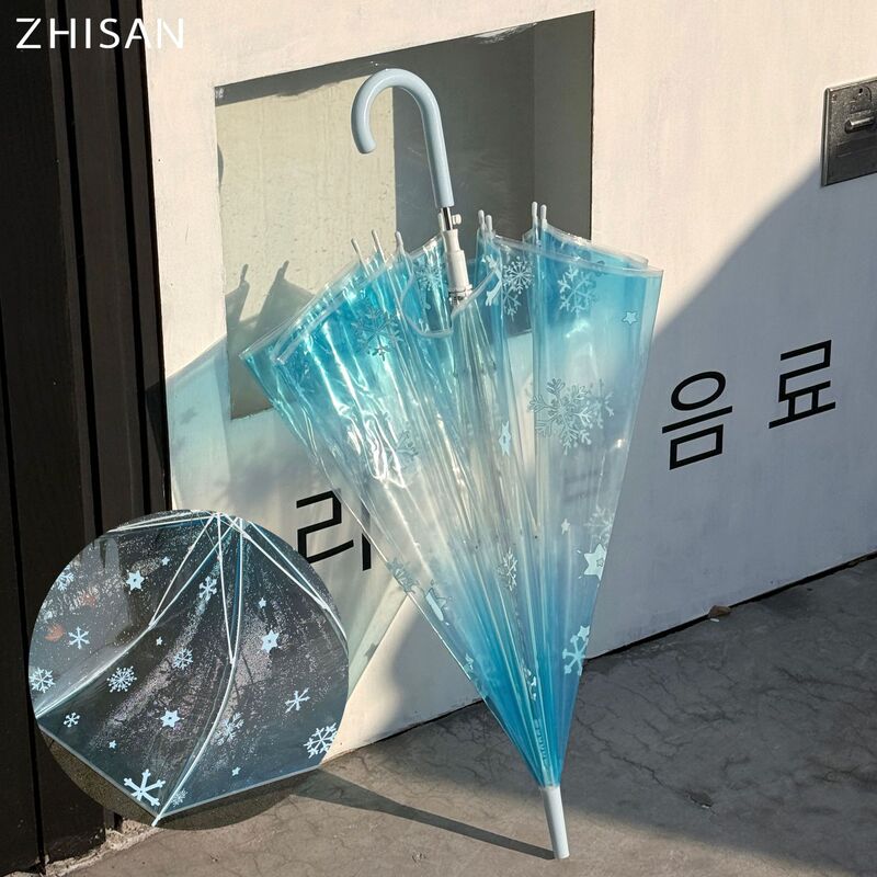 Long-Handle Automatic Korean-Style Transparent High-Appearance Umbrella for Women, Double Design, Snowflake Hook Transparent Umbrella Long-Handle Automatic Korean-Style Transparent High-Appearance Umbrella for Women, Double Design, Snowflake Hook Transparent Umbrella