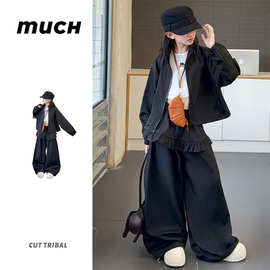 女童秋装休闲套装2025新款韩版中大童外套时尚设计感屁帘两件套潮