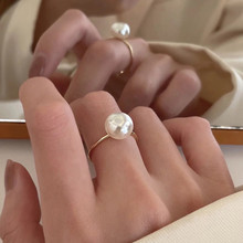 设计感异形珍珠戒指女小众气质高级感可调节食指戒简约网红指环