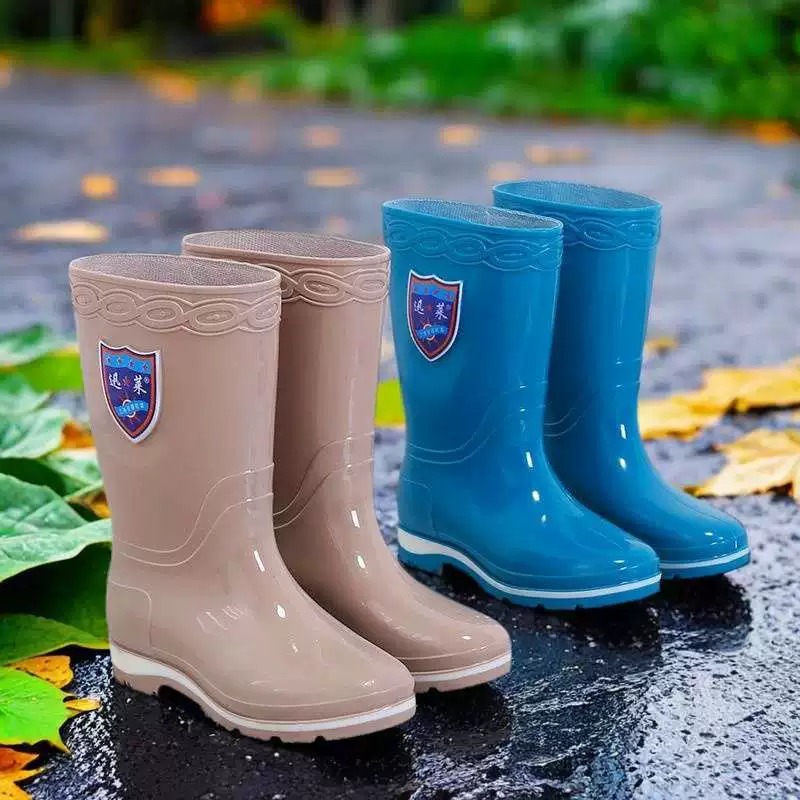 Women's rain boots women's rubber shoes women's waterproof high tube rain boots long tube authentic rain boots non-slip thick outdoor
