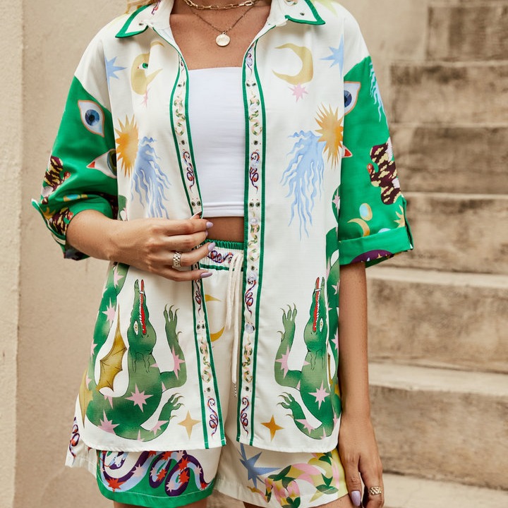 Comercio exterior transfronterizo estación independiente 2023 europeo y americano nuevo verano de impresión moda pijamas desgaste hogar traje de ocio