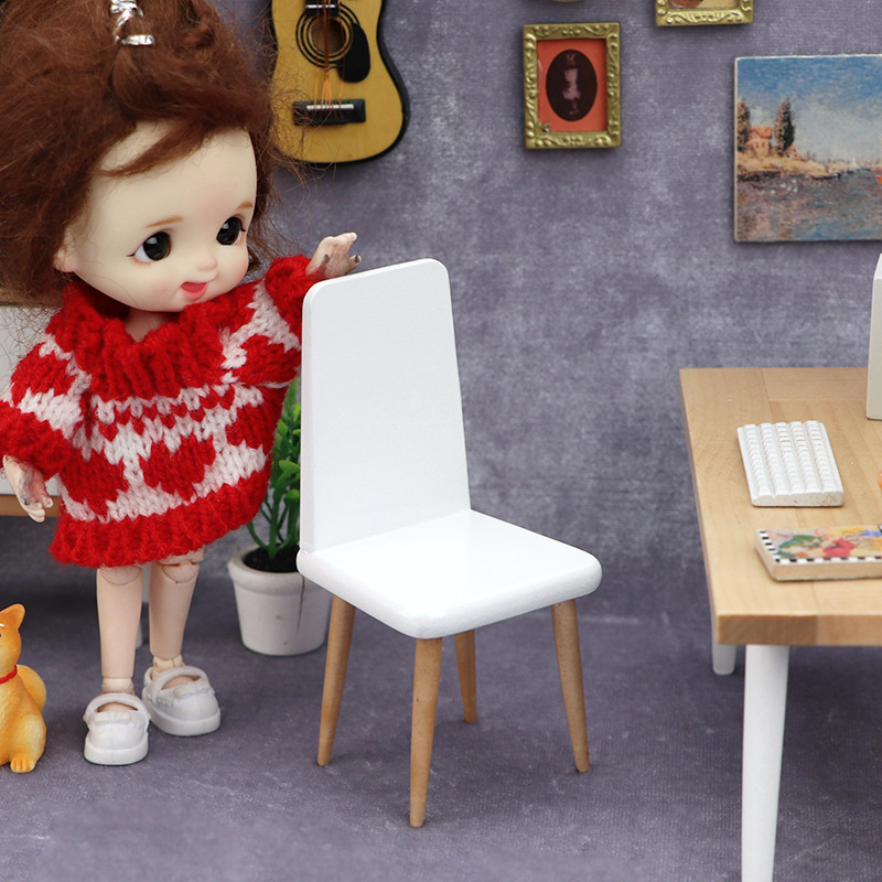 1:12娃娃屋dollhouse迷你家具現代風格袖珍家具模型白色小椅子