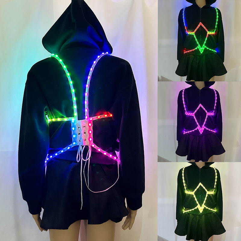 LED ilusionado color flujo de agua luminosa correa de fiesta escenario ropa de rendimiento Bluetooth control remoto LED luminoso chica caliente usar accesorios