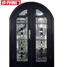 步丹圆弧气窗玻璃铜门铝雕花不锈钢门别墅大门入户门双开浙江厂家