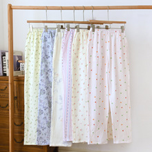 新款纯棉双层纱布棉纱睡裤女居家长裤甜美风韩系可爱大码家居裤