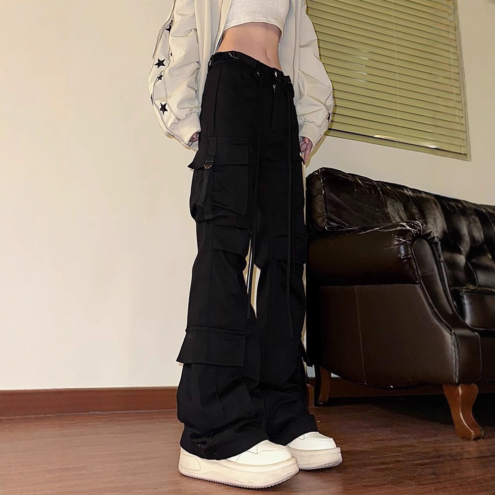 Cross-Border American Niche Retro Bootcut Pants for Women Spring and Autumn New Casual Versatile Pocket 2025 Cargo Pants