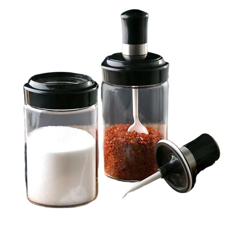 cubierta de cuchara integral condimento cocina almacenamiento de vidrio condimento conjunto de combinación botella de condimento doméstica botella de condimento monosódico lata de sal