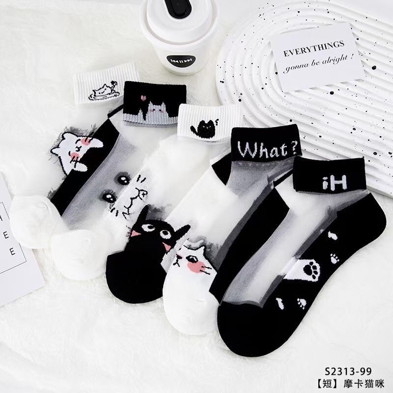 Summer new socks women's thin crystal silk women's socks cute fresh breathable short ankle socks invisible socks wholesale