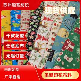 厂家新款现货圣诞风格卡通印花布料全涤沦春亚纺布棉衣羽绒服面料