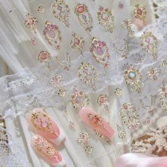 跨境tomoni金属巴洛克复古宝石美甲贴纸金边美少女权杖指甲贴纸