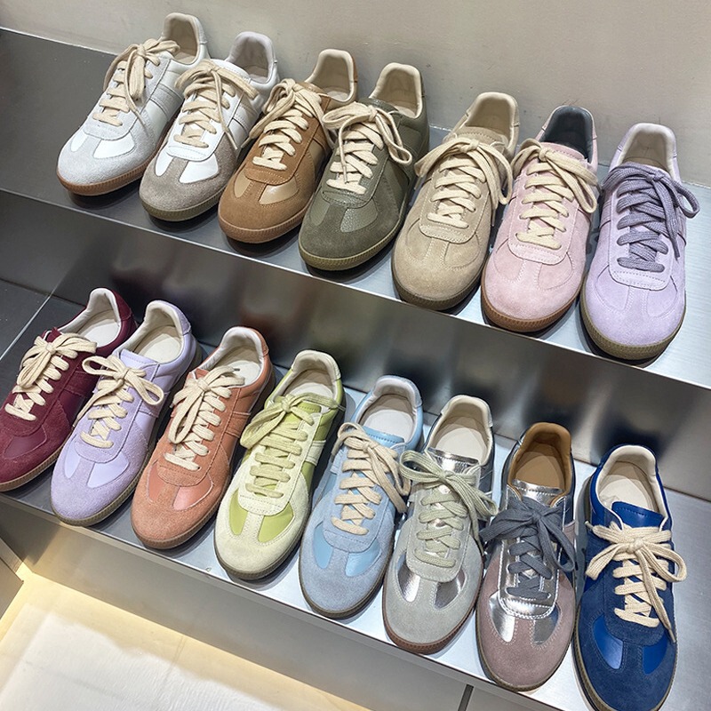 South Korea color matching German training shoes retro round toe lace-up sneaker women's autumn and winter versatile casual flat leather white shoes South Korea color matching German training shoes retro round toe lace-up sneaker women's autumn and winter versatile casual flat leather white shoes